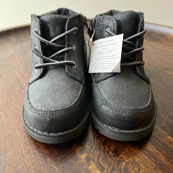 UGG Pure RN 88276 Kids 100% Wool Lining Suede Ankle boots Black / young kids US9 - Picture 2 of 7